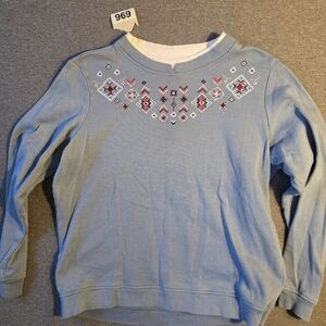 Blue Sweatshirt with Embroidery Womens Mediun (See Measurements)